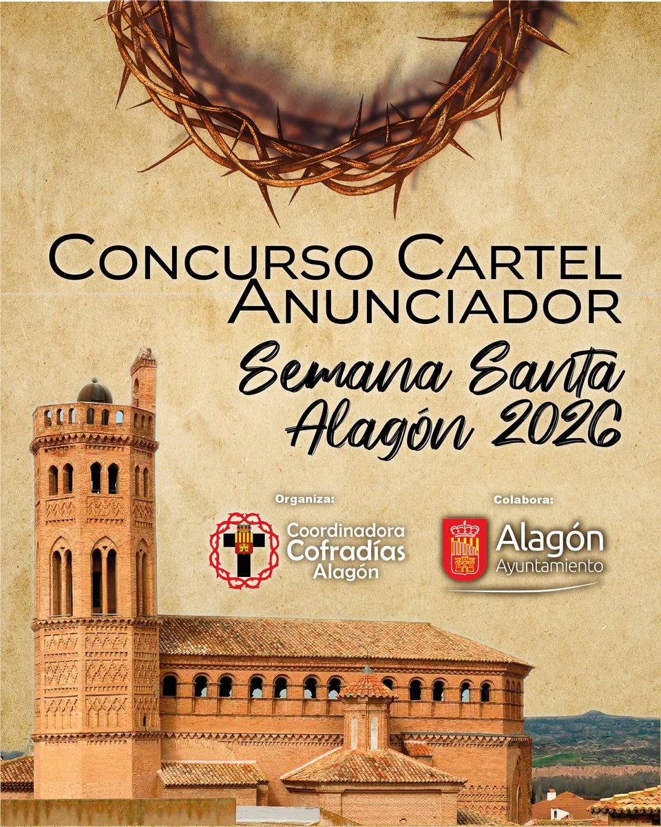 dolorosaalagon's tweet photo. ℹ️ Este lunes 16 de febrero finaliza el plazo para la presentación de obras al CONCURSO DEL CARTEL ANUNCIADOR de la Semana Santa de Alagón 2026.

#SemanaSanta 
#Alagon 
#Zaragoza
#Aragon
#InteresTuristicoRegional https://t.co/ZpnNBzBJKs