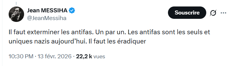 AntoninAtger's tweet photo. J'espère que toute la classe politique, notamment l'extrême droite qui se prétend républicaine, va condamner cet appel au meurtre. Sinon ça va être compliqué. https://t.co/pLbt80pOZ3