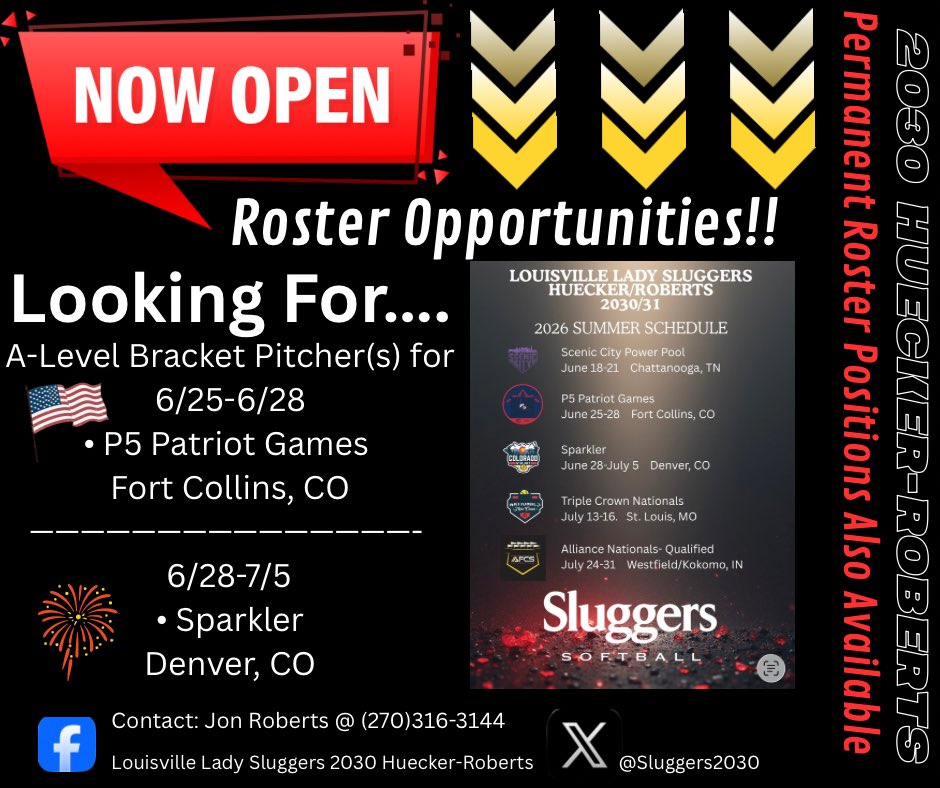 Looking for A-Level Bracket Pitcher(s) for the Colorado leg of our summer schedule (6/26-7/5). Permanent roster opportunities are also available!!! Contact Coach Jon Roberts for more information 🥎🥎🖤❤️