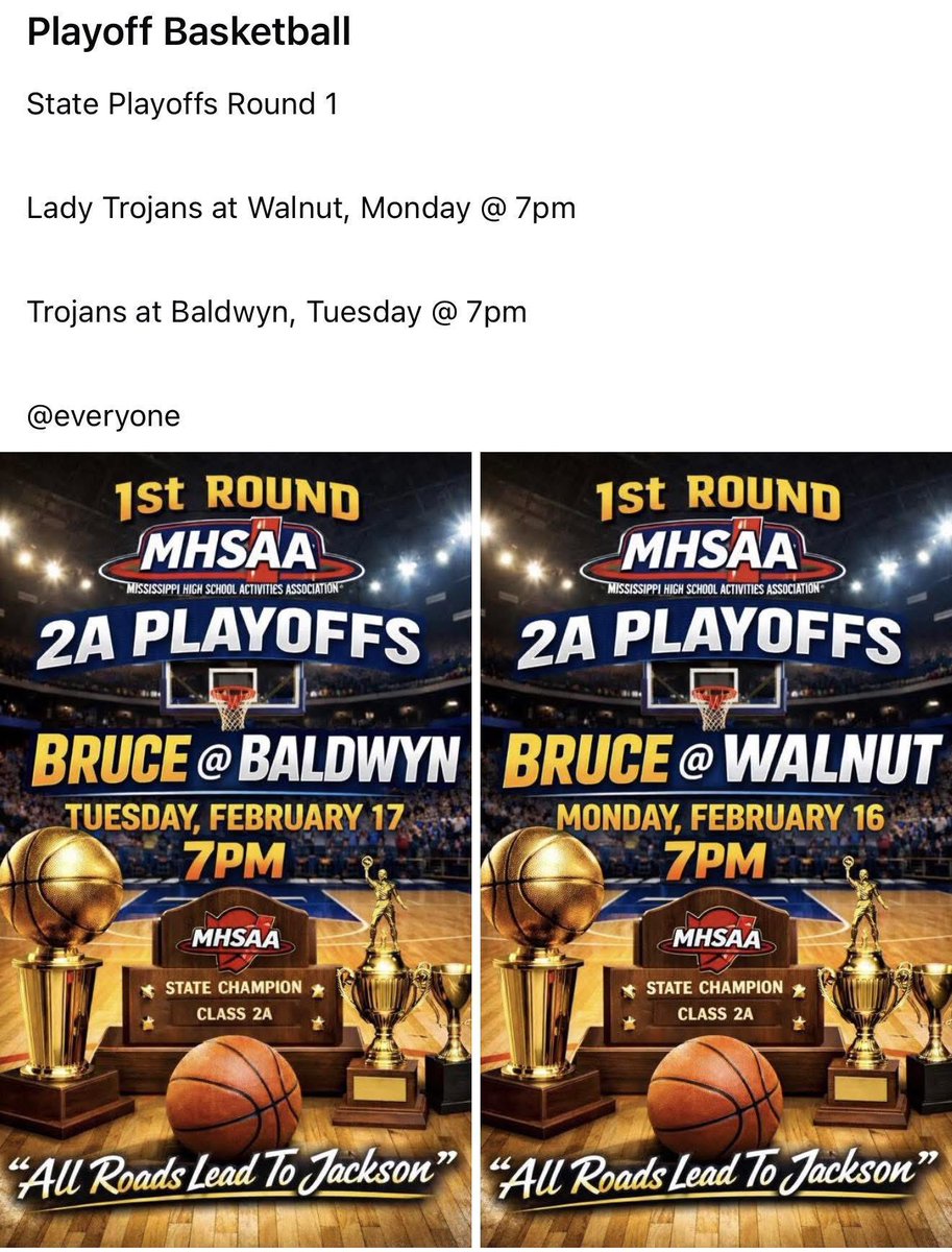 BruceHighSchool's tweet photo. Trojan Basketball Playoff schedule https://t.co/F3aOoARYgs