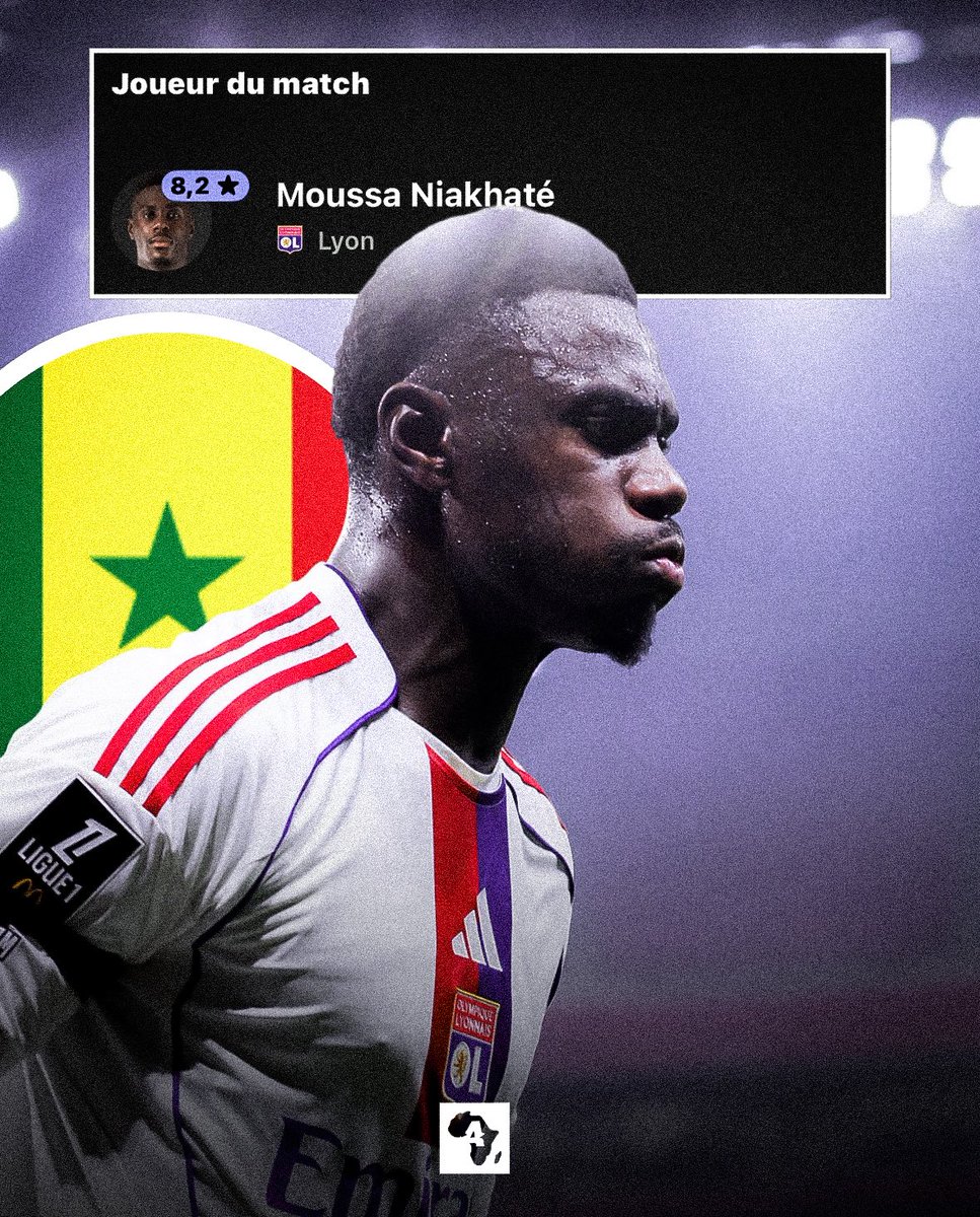 🚨 Moussa Niakhaté 🇸🇳 𝑴𝑶𝑻𝑴 ce soir face à l’OGC Nice ! 🦁🥇

Le MEILLEUR DÉFENSEUR d’Afrique cette saison. 🌍☝🏿
