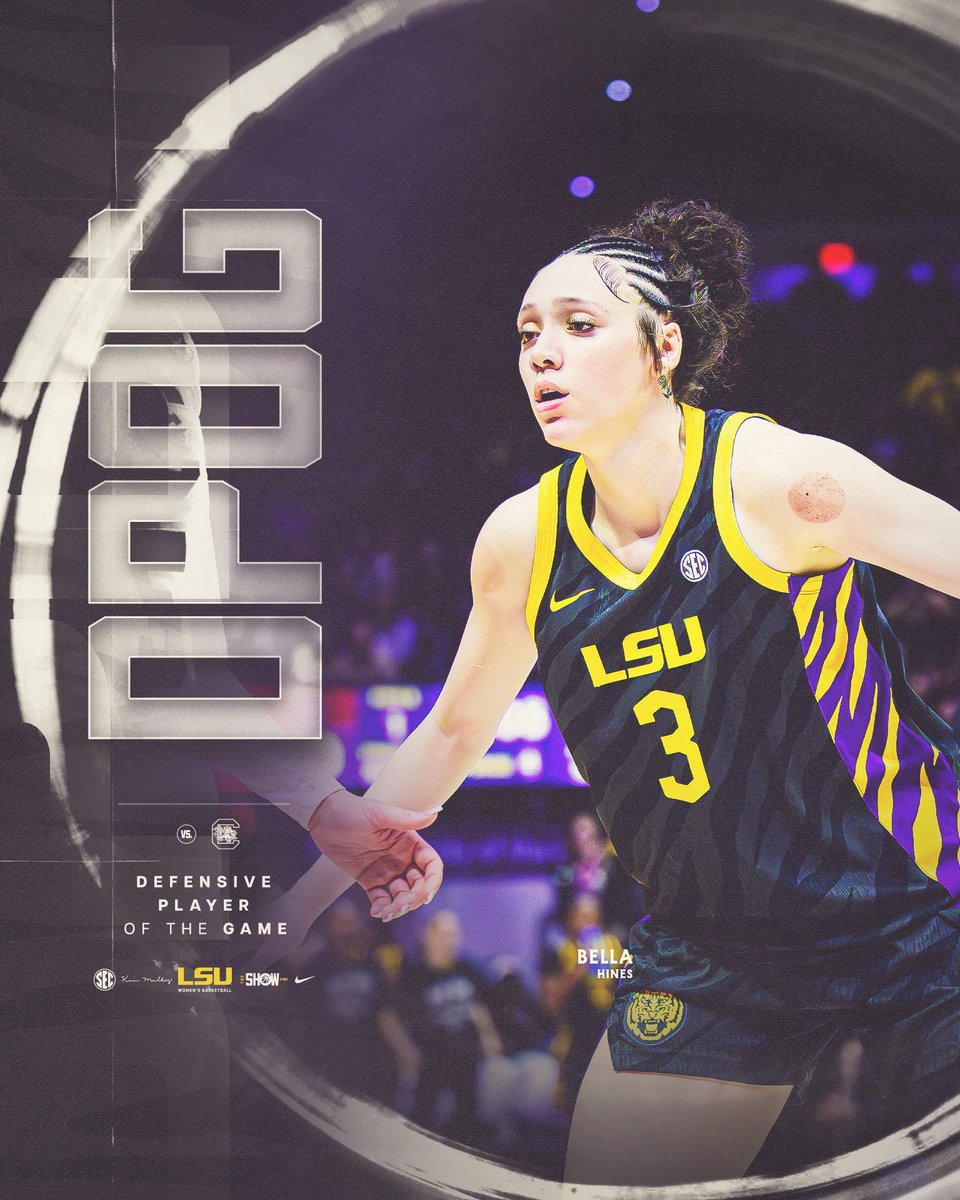 LSUwbkb's tweet image. Defensive Player of the Game vs. South Carolina: Bella Hines