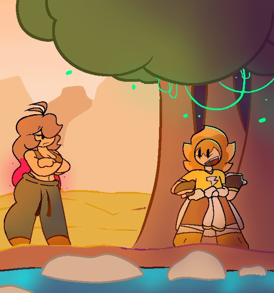 After several pleas, favors, and a $20 bet, Haru agreed to go to the forest to see for herself if a woman of green fire truly exists. 
She still doesn't believe it...