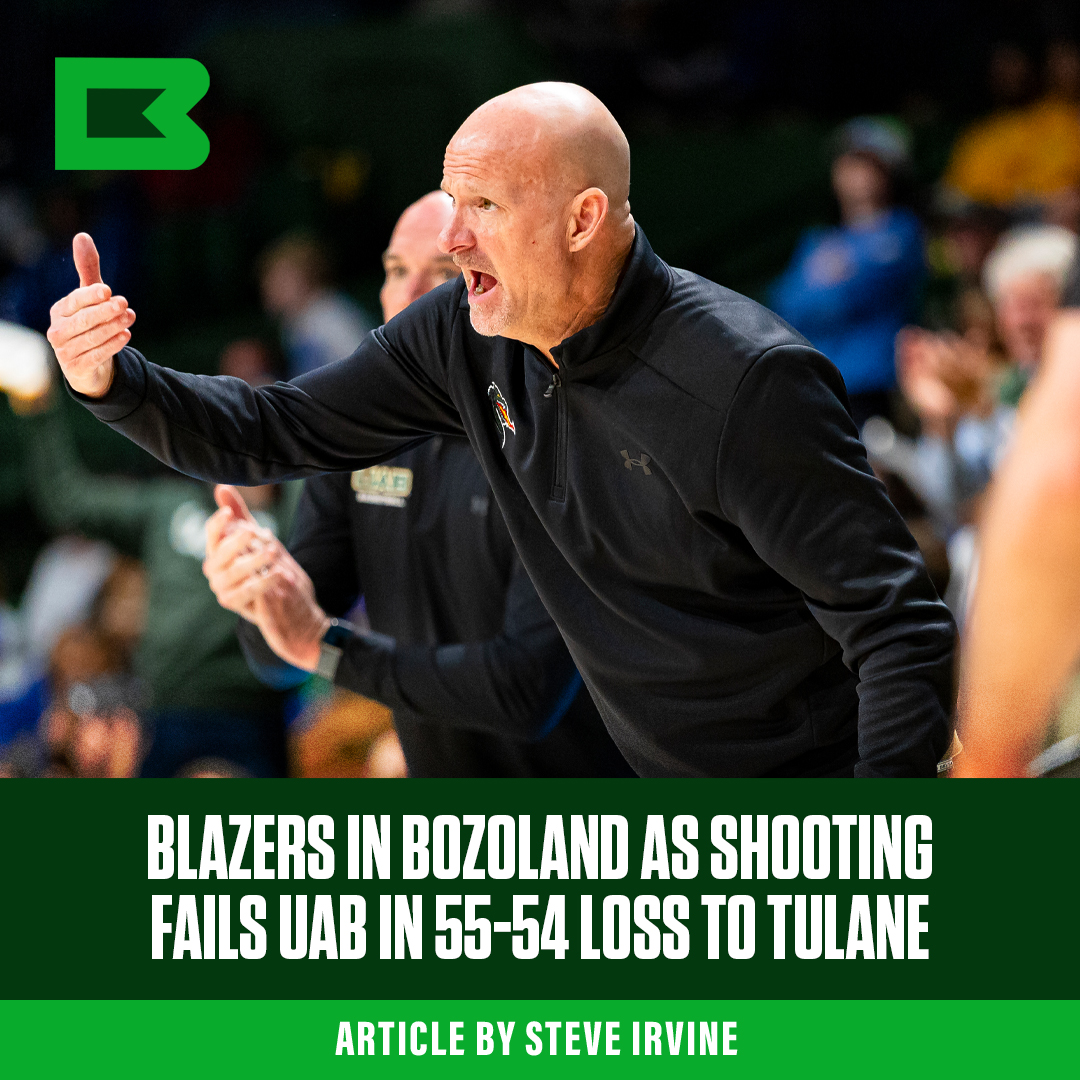 Blazers in Bozoland as shooting fails UAB in 55-54 loss to Tulane in Bartow Classic. Read more from Steve Irvine at the Banner: bit.ly/4cuJEev