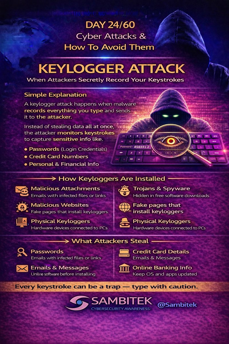 UbongSolomon11's tweet photo. #Keylogger #Spyware #MalwareAwareness #CyberSecurityTips #DataProtection #EndpointSecurity #StaySafeOnline #CyberThreats #InfoSec #Sambitek https://t.co/tXZRAd9DZj