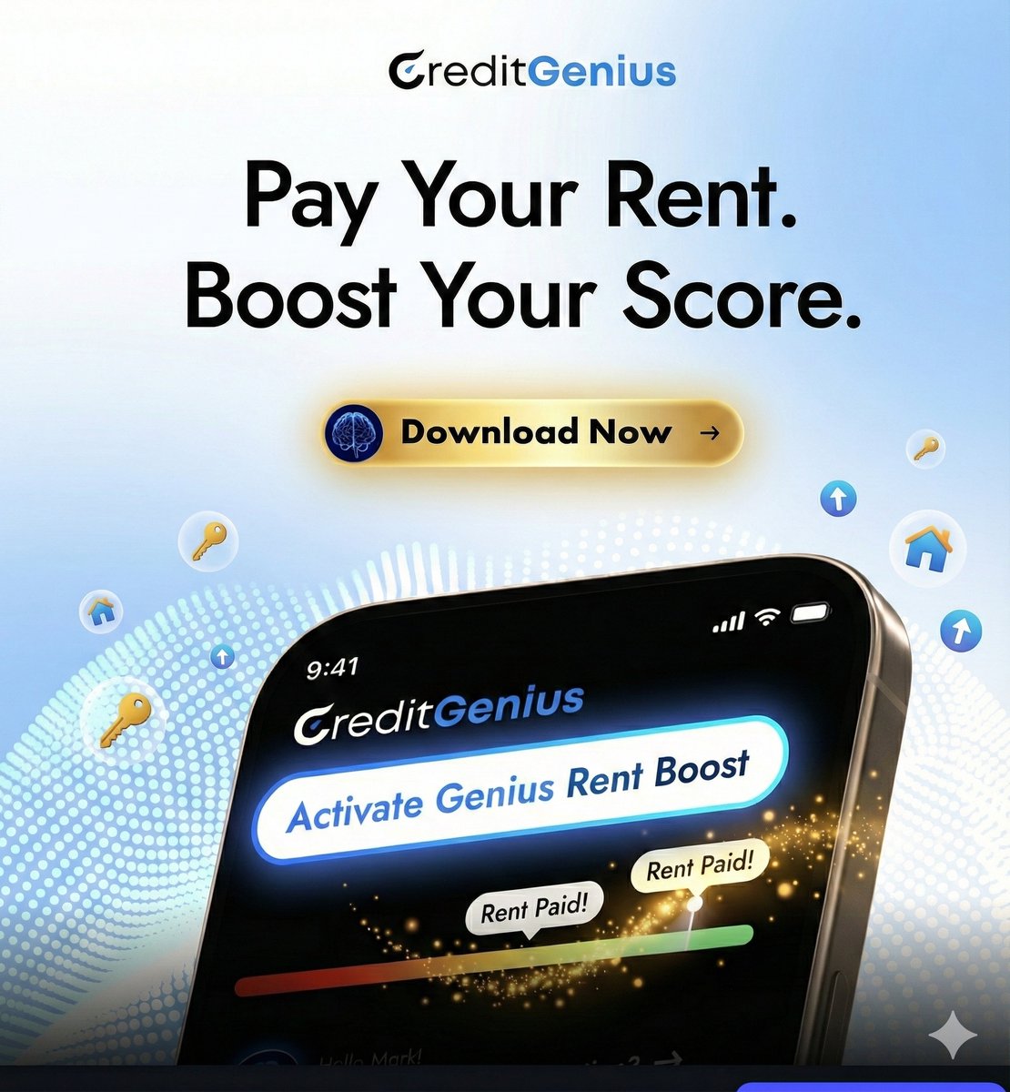 CreditGeniusApp's tweet photo. Stop paying rent for free. 🛑

You already spend thousands a year on it. Force that money to build your 800+ credit score.

Genius Rent Boost reports your on-time payments directly to Experian.

Rent goes out. Score goes up. 📈

Turn it on here 👇 https://t.co/Hd7Xuf61Cr https://t.co/dUPCnaw1hO
