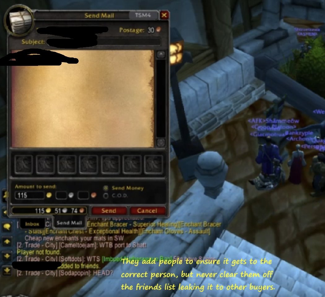 ⚡️Blizzard Needs to Act Now⚡️

Do not buy gold and here’s why.

This was sent to me by one of my viewers who found it in the Nightslayer discord.

Gold sellers are keeping players in game names as collateral via friends list. 

Sellers later try to extort players for more, at the