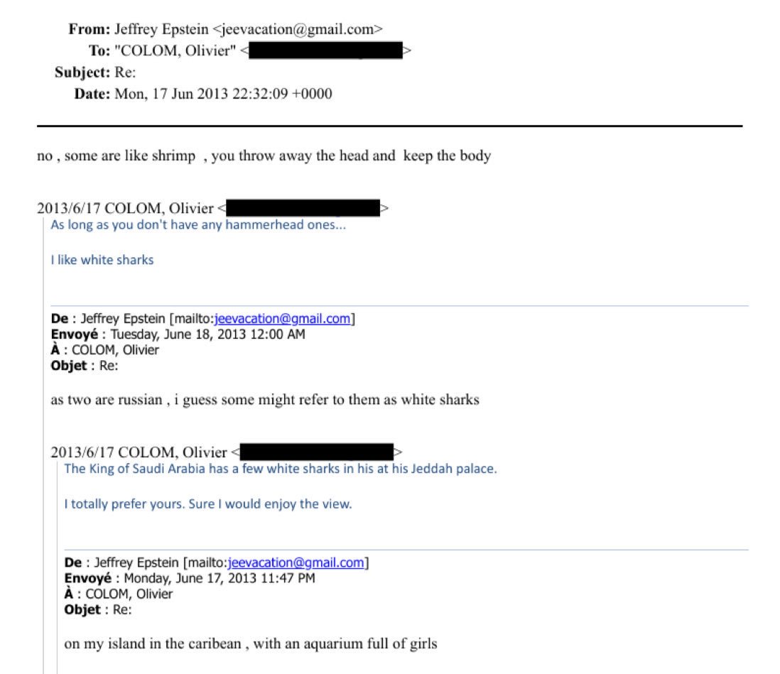Epstein on killing female children: "They're like shrimp....You throw away the head and keep the body."