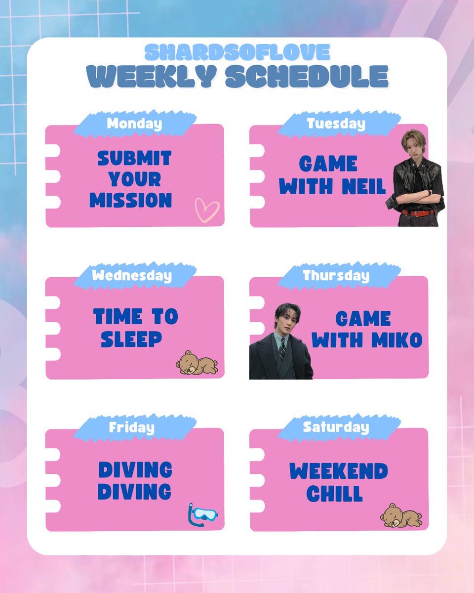 ㅤ
𝗟𝗼𝘃𝗲𝗹𝗶𝗲𝘀𝘁 𝘀𝗰𝗵𝗲𝗱𝘂𝗹𝗲 𝟮𝗻𝗱 𝗪𝗲𝗲𝗸! ♡

ㅤ