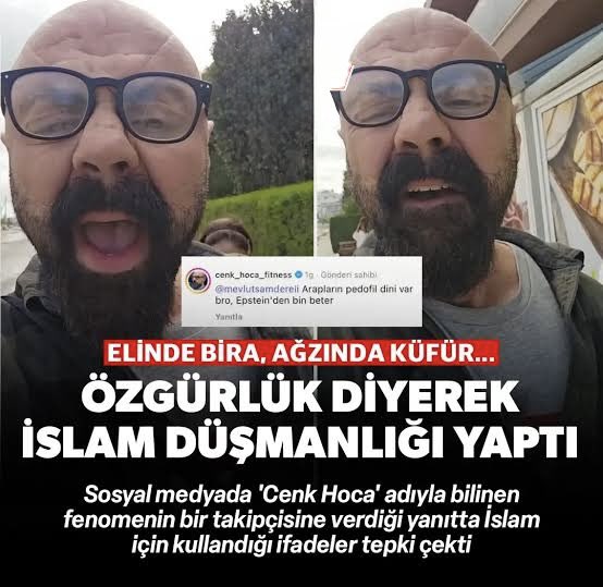 celaleddin_gul's tweet photo. ARTIK HAKARET DEĞİL AÇIKÇA KÜFÜR EDİYORLAR

Kendini sözde “özgürlük” kavramının arkasına saklayarak İslam’a, Peygamberimize ve Müslümanlara yönelik açık hakaret ve aşağılamalarda bulunan, kamuoyunda “Cenk Hoca” ismiyle bilinen bu alçak şerefsiz şahsın ifadeleri asla kabul edilemez.

İslam’a, Peygamber Efendimize ve Müslümanların kutsallarına yönelik hakaret ve küfür ifade özgürlüğü değildir. Bu tür söylemler; açık, net ve tartışmasız biçimde nefret söylemidir. Milyonlarca Müslümanın inanç değerlerini hedef alan bu saldırgan dil, toplumsal barışı ve birlikte yaşama hukukunu da doğrudan tehdit etmektedir.

Buradan açıkça ifade ediyoruz:
İslam’a ve Müslümanlara uzanan bu nefret dilinin karşısında asla susmayacağız.
Hukuk çerçevesinde, ahlak zemininde ve kararlılıkla bu saldırgan söylemlere itiraz etmeye devam edeceğiz.

Mil-Diyanet Sen olarak; 
Görevine yeni başlayan İçişleri Bakanını, kamu vicdanını derinden yaralayan bu açık nefret suçuna karşı göreve davet ediyoruz.

İslam’a, Müslümanlara ve Peygamber Efendimize yönelik küfür ve hakaret içeren ifadeler kullanan bu şahıs hakkında derhal gerekli adli işlemlerin başlatılmasını ve hukukun gereğinin yerine getirilmesini talep ediyoruz.

Celaleddin Gül
Mil-Diyanet Sen
Genel Başkanı

#islam #Epstein #hakaret #diyanet @TC_icisleri @miamustafacftci