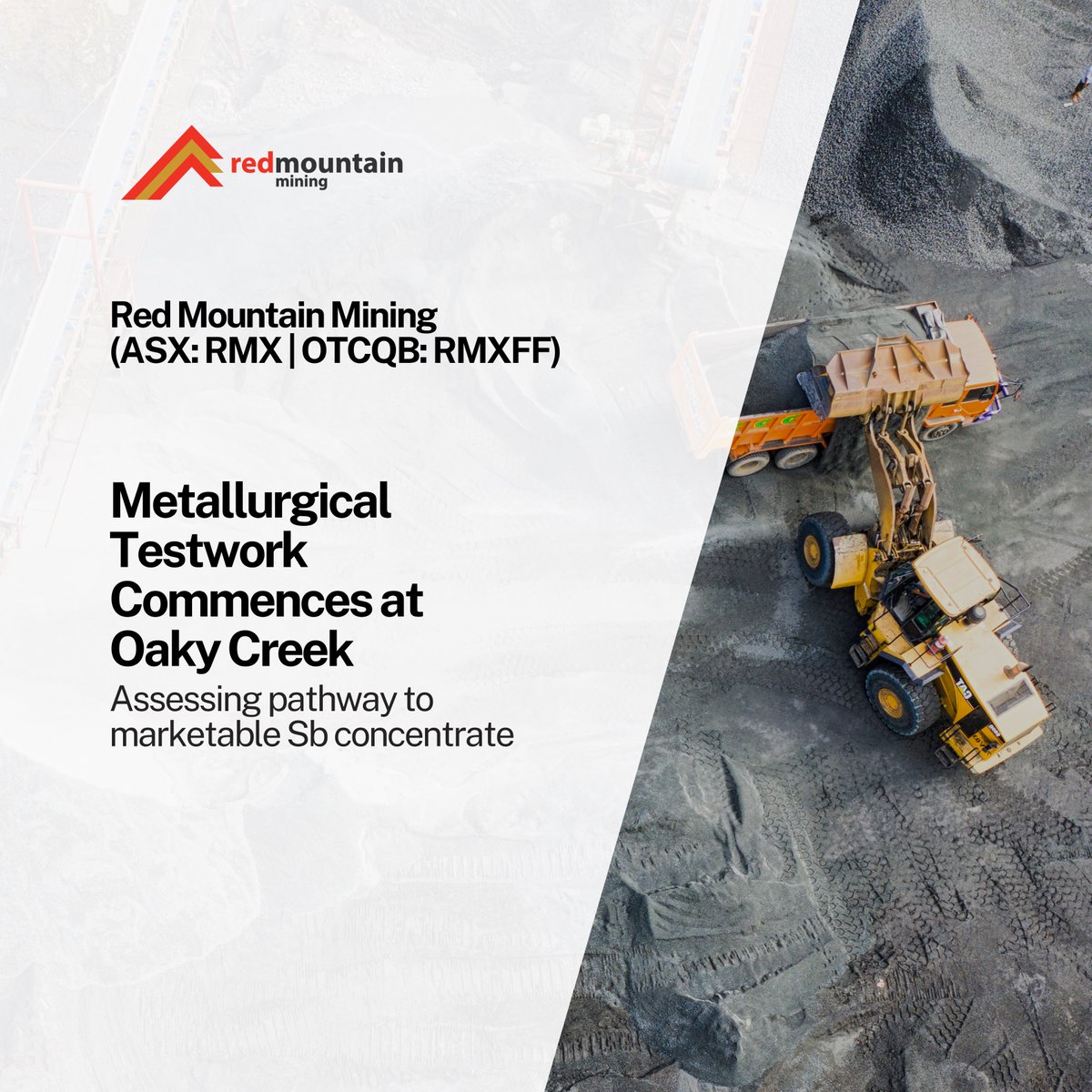 RedMountain_ASX's tweet photo. $RMX | $RMXFF moves to the next phase at Oaky Creek with metallurgical testwork now underway, a key step toward commercial validation.

The program will assess crush, grind and flotation performance on high-grade stibnite material, targeting a marketable 30–40% Sb concentrate and materially de-risking the asset ahead of drilling.

Read More: https://t.co/OWMLHTRqDq