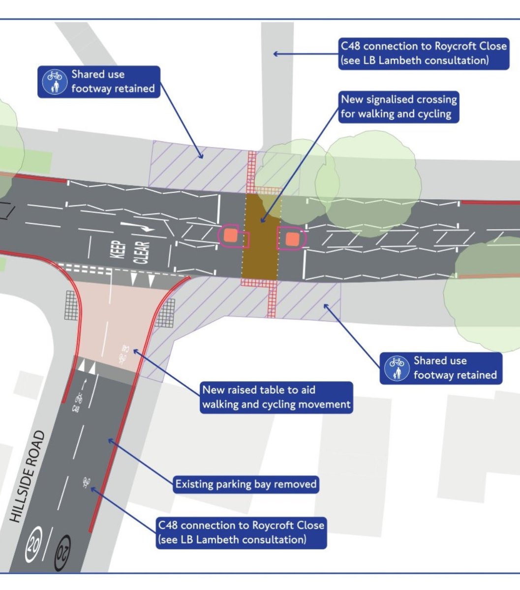 PalaceRoadSW2's tweet photo. Excellent new plans by @TfL to install 2 new pedestrian/cycle crossings on the south circular: one by Hillside Rd to connect the Streatham->Peckham cycle route, and a new one outside Fenstanton Primary School, both to replace existing pedestrian ‘refuges’.
https://t.co/xSJ1ZbU69y https://t.co/vbn5S3CLmd