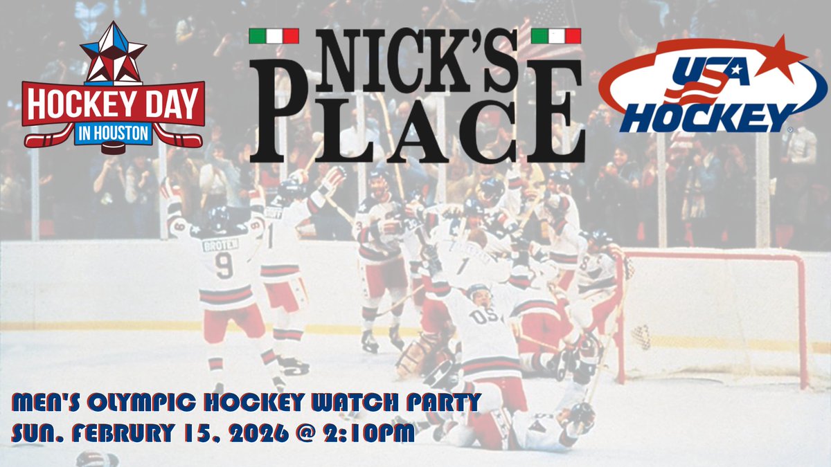 If you missed National Pizza Day this past Monday, then we advise you to celebrate late and head over to  <a href="/NicksPlaceHou/">Nick's Place</a>  to watch USA Hockey vs Germany today at 210p with a <a href="/NicksPlaceHou/">Nick's Place</a>  pizza!

<a href="/NicksPlaceHou/">Nick's Place</a>  is a long time supporter of hockey in Houston and is one of Hockey