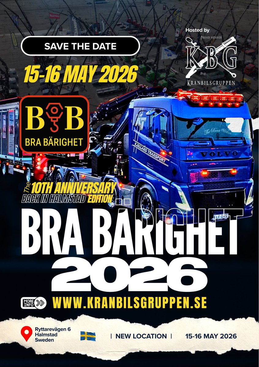 craneformers's tweet photo. ⏳ 3 months to go.

Bra Bärighet 2026
15–16 May | Halmstad 🇸🇪

Operators. Fleet owners. Builders. Manufacturers.
All in one yard.

Are you coming?

#BraBärighet #Kranbilsgruppen #LoaderCranes #Craneformers https://t.co/dLLm0wAo3K