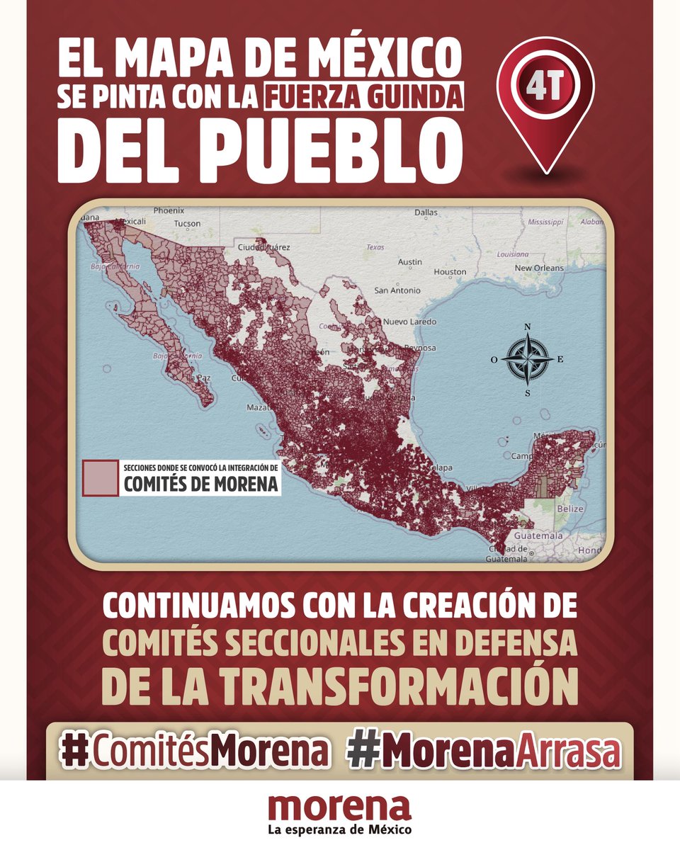 El mapa se pinta de guinda con trabajo, convicción y esperanza. ❤️

Miles de mexicanas y mexicanos ya forman parte de los Comités Seccionales en Defensa de la Transformación, porque cuando el pueblo se organiza, la Transformación avanza con más fuerza.

#ComitésMorena