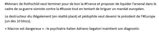 andreileterrib1's tweet photo. #Monarc de Rothschild veut terminer pour de bon la #France et proposer de liquider l'arsenal dans le cadre de sa guerre sioniste contre la #Russie tout en tentant de briguer un mandat européen.

Le destructeur élu illégalement...

https://t.co/NPsuXDAgPa
https://t.co/5Xx169ZksP https://t.co/SkVUpsr7f8
