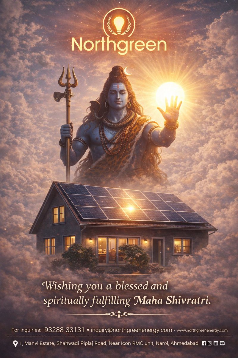 NorthgreenE's tweet photo. The energy guided by belief is the energy that transforms the world.
This Maha Shivratri, embrace the power of the Sun and step into a brighter, greener tomorrow.
Blessings of Mahadev. Power of Solar. 🔱☀️
#MahaShivratri2026 #GreenEnergy #SolarPower #CleanEnergy #Northgreen https://t.co/sZZWFDyrcG