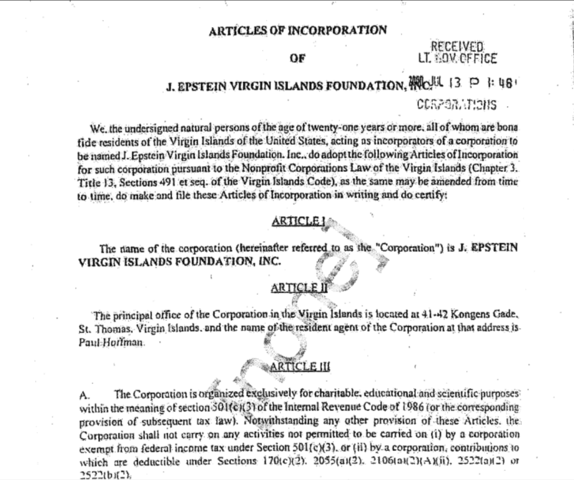 _Akanamy_'s tweet photo. Vice President of what? Also some parts of the article of incoporation of this sick disgusting thing #EpsteinFile https://t.co/DMnuNa98Fv