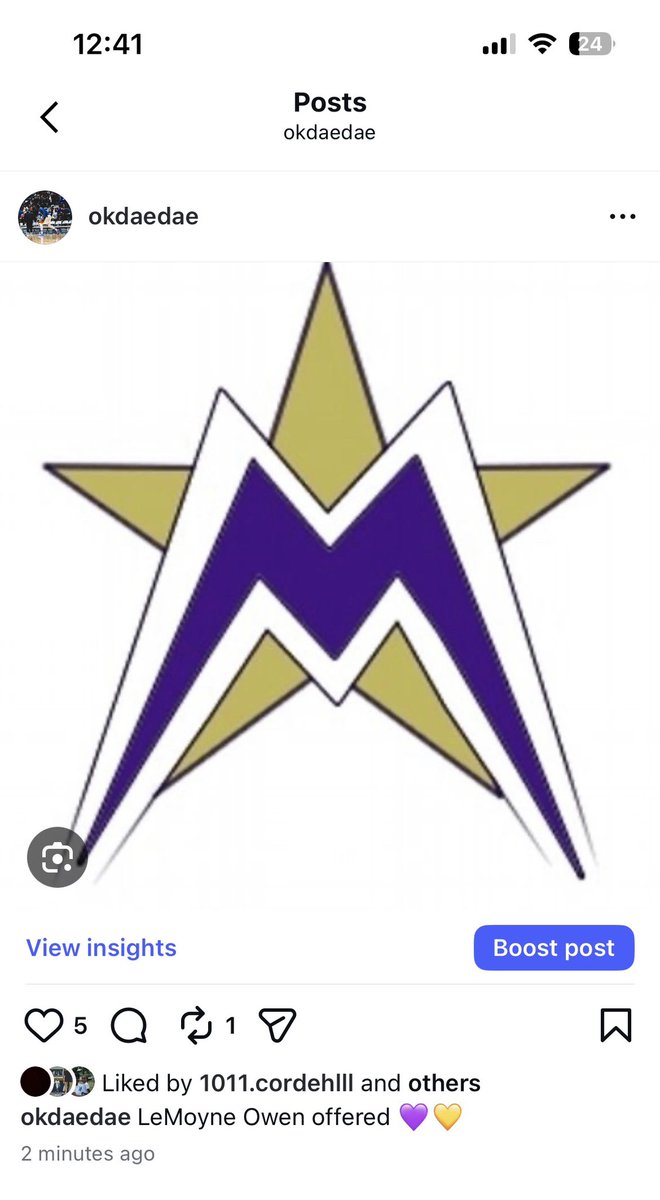 Daedae2026's tweet photo. Blessed to receive my second offer from LeMoyne Owen 💜💛#AGTG https://t.co/TBudN04pfE