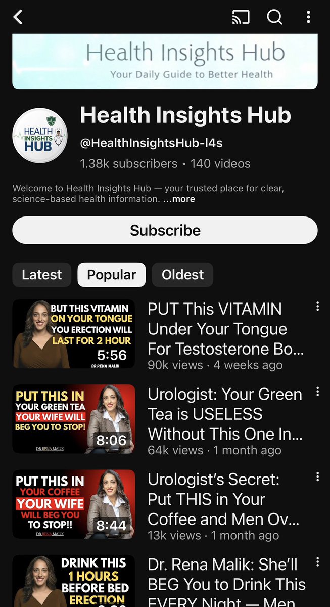 DrWHunter's tweet photo. @TeamYouTube I see your AI bots are doing a great job with removing real creators for inauthentic content but allow channels like this ripping off @RenaMalikMD https://t.co/Tqu0PLkdis