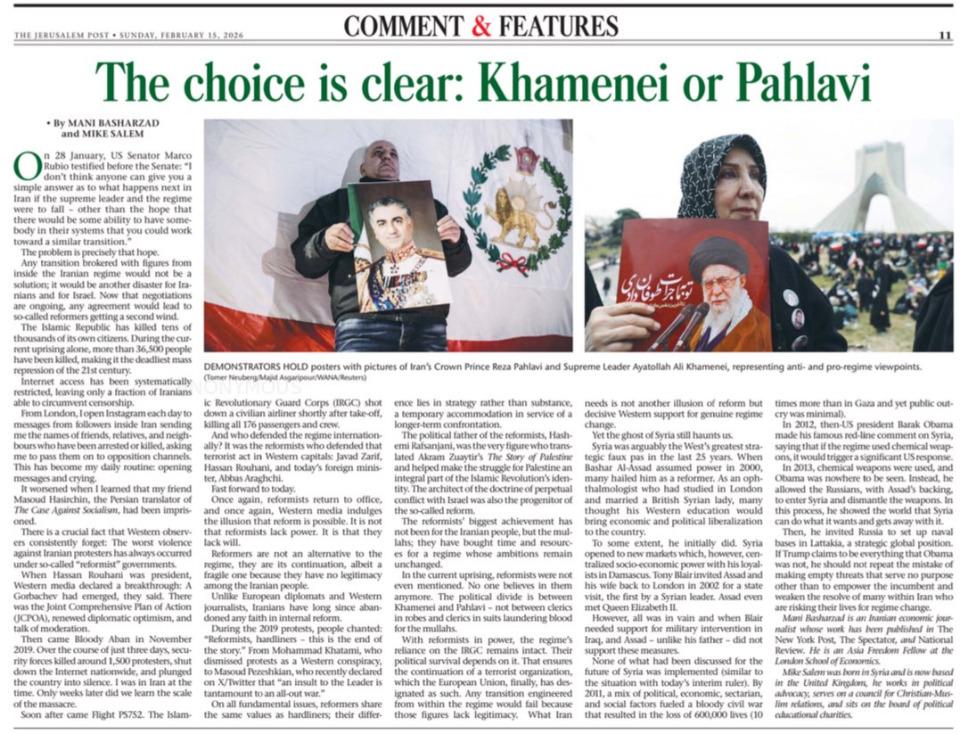 The Choice is Clear: Khamenei or Pahlavi
“The West keeps mistaking regime survival tactics for reform; the Iranians know better and have paid with their lives. They want regime change, not so-called reformists.”
My article in Jerusalem Post Today
jpost.com/opinion/articl…