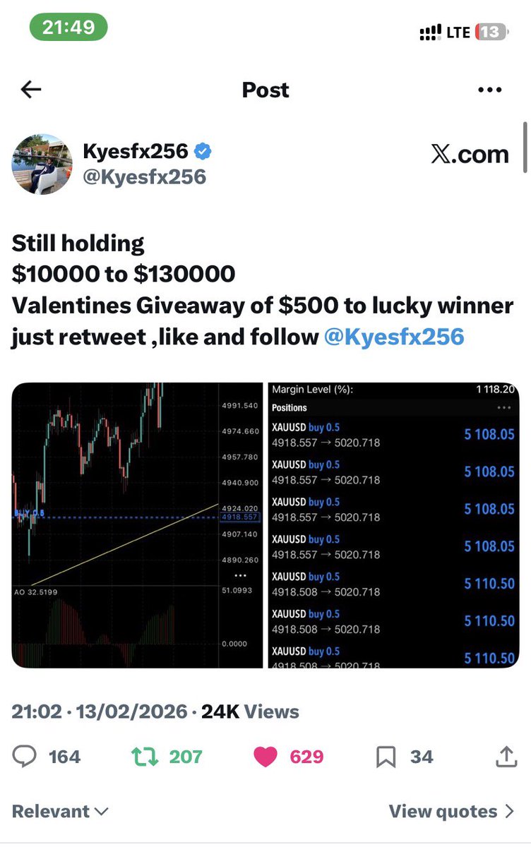 Brian_Rx's tweet photo. @Kyesfx256 @kyesfx256 Bro I’ve been riding with you silent mode for time now 📈🔥 Always locked on the charts and the no stop loss gang 😎🛑 Just hoping I catch that big luck one day like your $10k to $130k holds 🙏💰 Let’s turn up, ride or die! 🚀” https://t.co/SynjRGEZuH