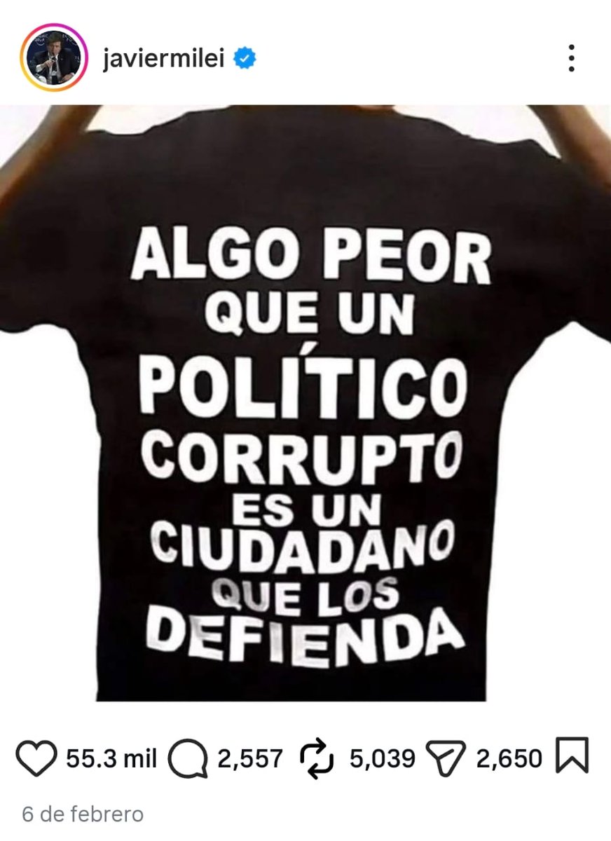 Pero Javo, tenés LIBRA, ANDIS, Reidel, Espert, Machado, y un sinfín de choreo de Libertarios en ANSES y PAMI por todo el país. Quizás seas el presidente más corrupto desde tu ídolo Menem! 🤷‍♂️