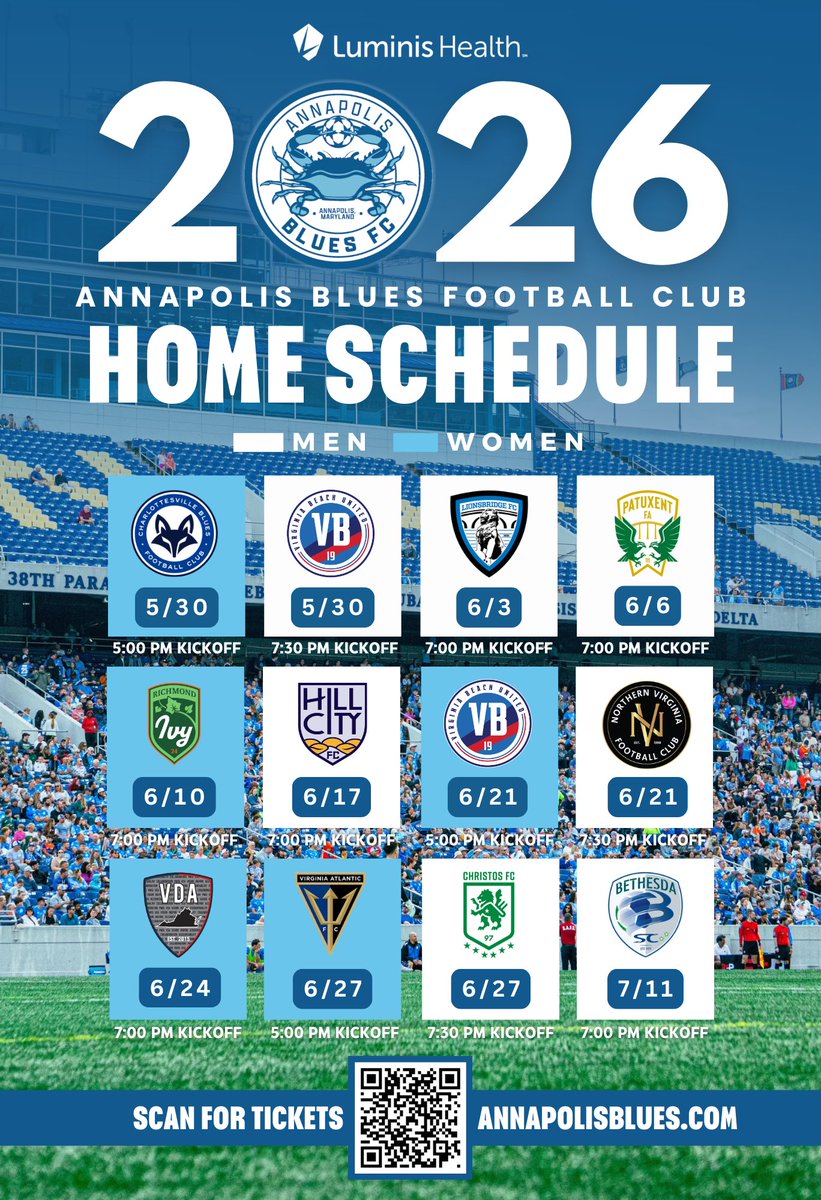In case you missed it! Our 2026 Home Schedule 🙌

Ge access to ALL 12 home games this summer by snagging your Blues memberships today at  Annapolisblues.com 🎟️