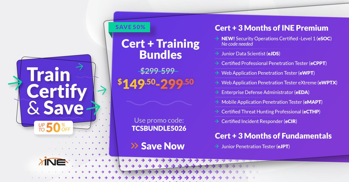 SecurityTube's tweet photo. ⚔️ 50% OFF eWPT + TRAINING BUNDLE
Get started 👉 https://t.co/7MV3P9shyg

Code: TCSBUNDLE5026

Train for web app pentesting with hands on labs in injection flaws, auth issues, API security, and misconfigurations.
⏳ Ends Feb 20

#WebAppSecurity #eWPT #CyberSecurity #PenTesting https://t.co/3lUUQA5mvE