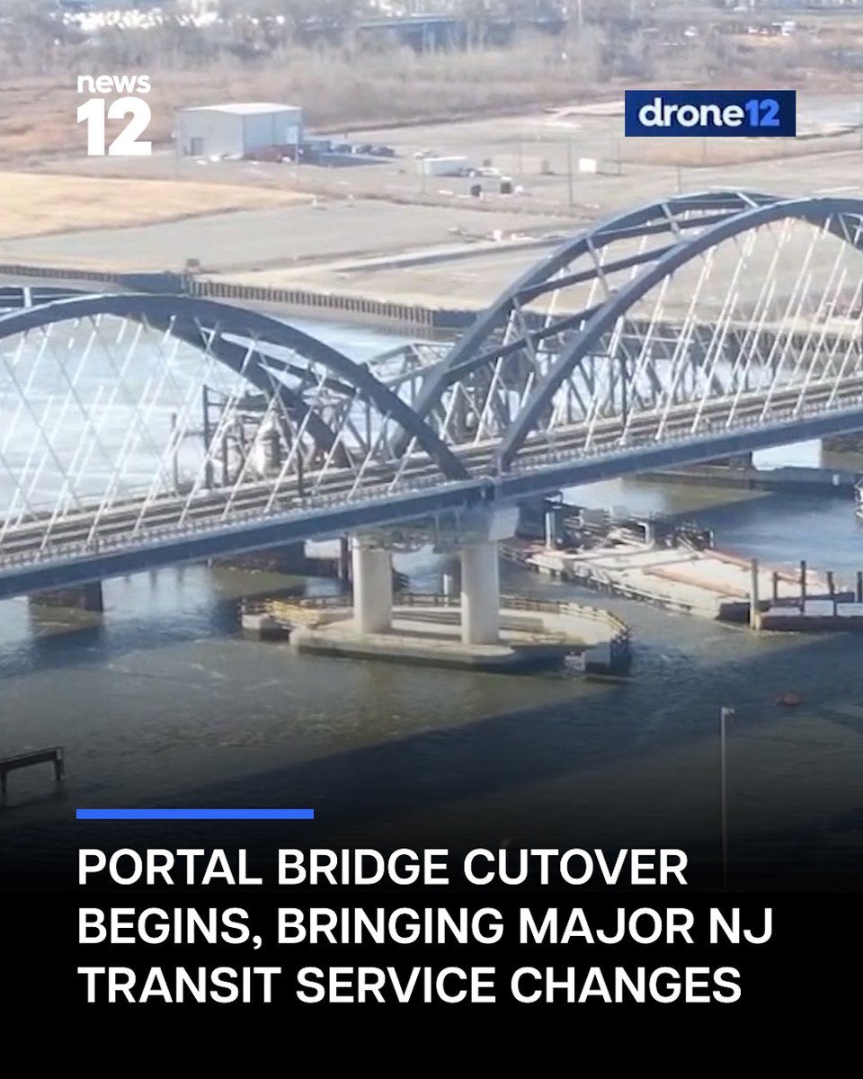 News12NJ's tweet image. TRANSIT ALERT: Heads up, NJ Transit riders. The Portal Bridge cutover process is now underway—reduced service and major schedule changes are expected for the next few weeks.

#News12 #NewJersey #Transit #Commute #PortalBridge #News #LocalNews

bit.ly/4kGgzPu