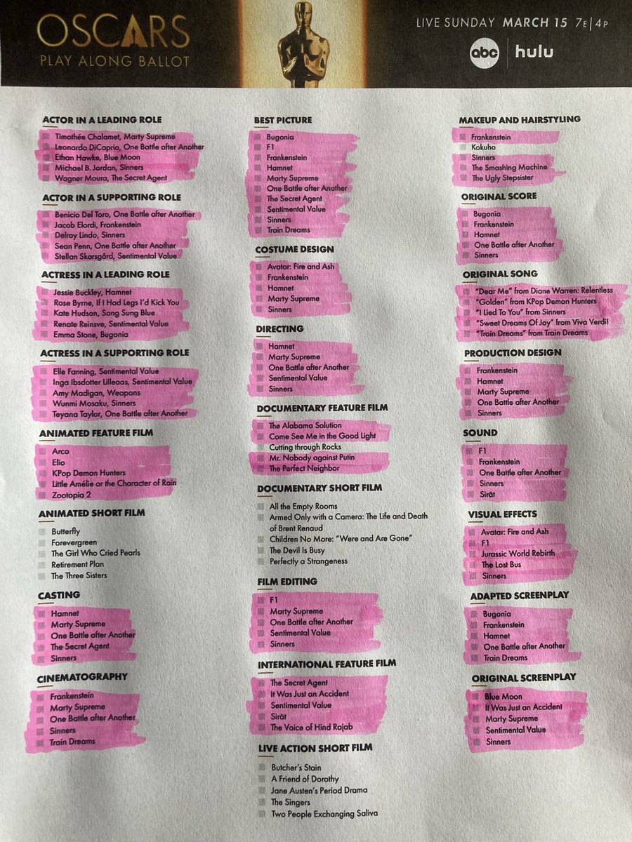 Road2Oscars's tweet image. UPDATED my #Oscars  sheet with #BlueMoon!

Also have my 2026 #SpiritAwards votes! (We don’t vote for the John Cassavetes award)
#SpiritAwards are this Sunday 2/15!

Grab nom sheets and follow along!:

SPIRIT AWARDS - s3.us-east-1.amazonaws.com/PressReleasesS…

OSCARS - assets-cdn.watchdisneyfe.com/delta/assets/o…
