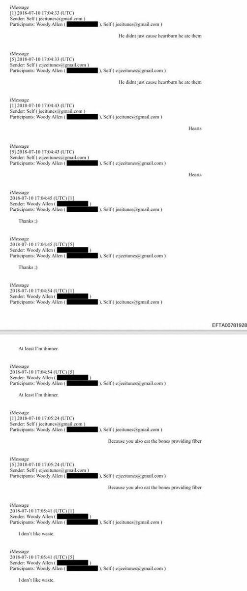 Woody Allen and Jeffery Epstein exchanged texts talking about eating human remains... #EpsteinFiles