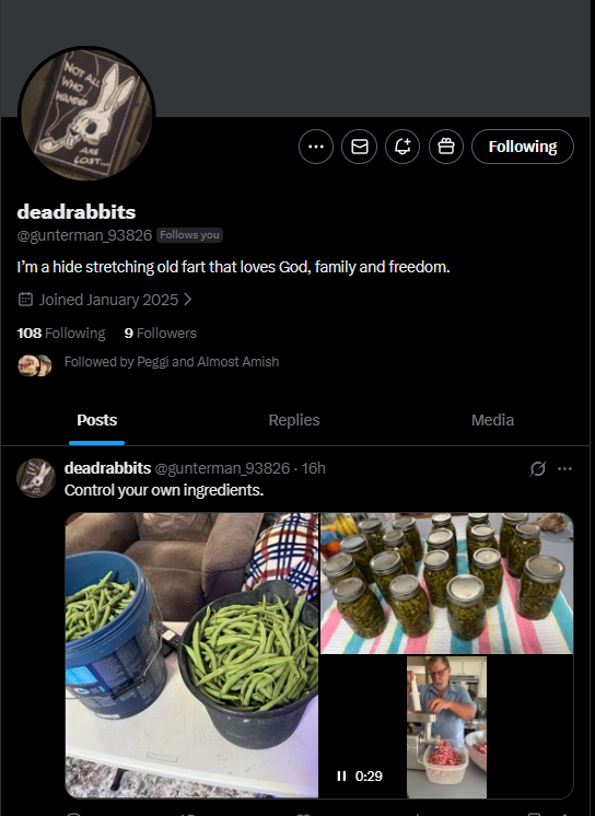 I am doing something Unusual for me, but I feel led to do so.

DeadRabbit recently followed me and has been praying, interacting and communicating on my posts since he started following me.

Please give him a follow as he has only 9 Followers and he is a real person.