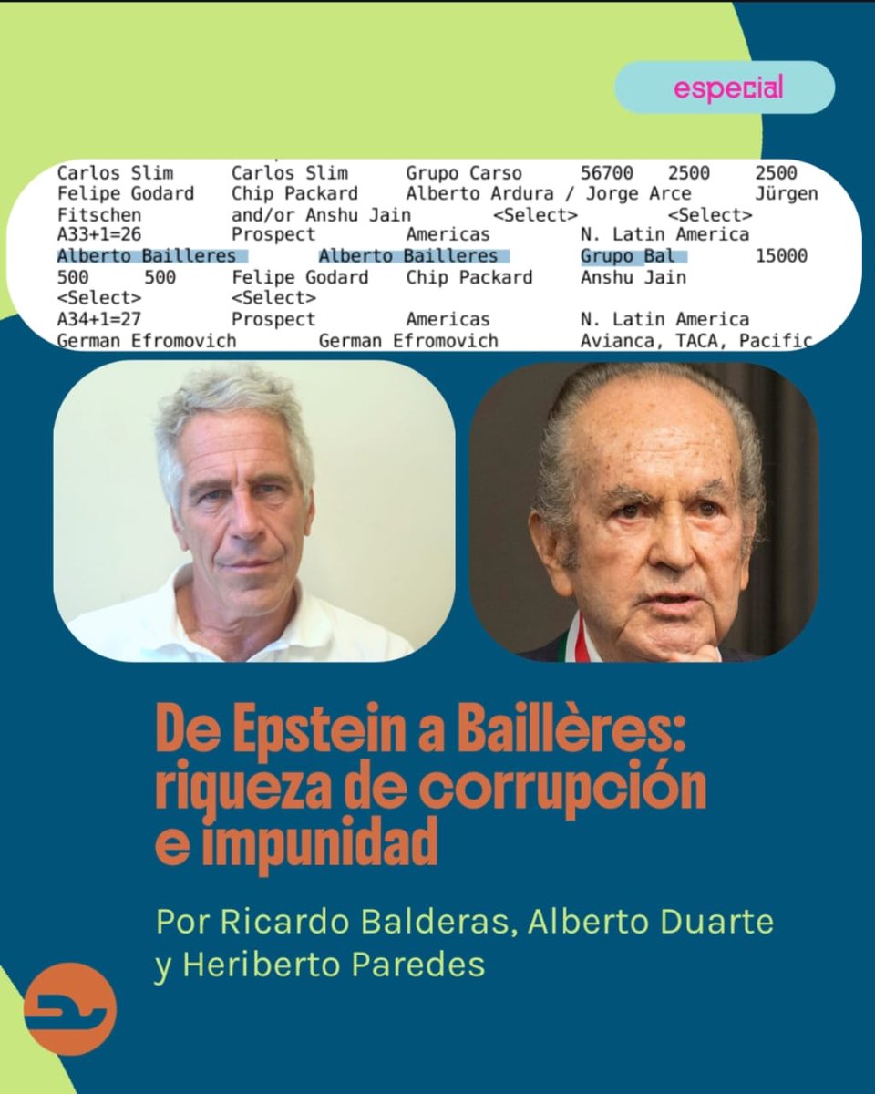 🌳 Esta semana, Ceiba te trae varias investigaciones que te van a interesar:

💀 Tuvimos acceso a los archivos de Jeffrey Epstein y encontramos al empresario mexicano Alberto Baillères. Ambos compartieron las estrategias financieras para consolidar sus negocios: usar la