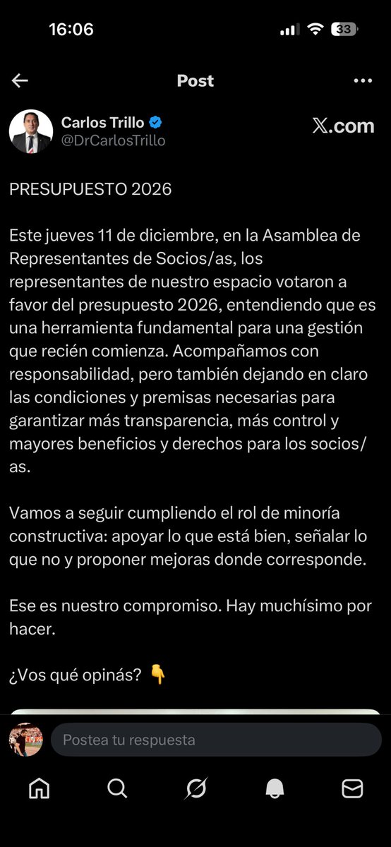 ToroCorbe's tweet photo. @DrCarlosTrillo Decidiste acompañar con “responsabilidad” un presupuesto que contemplaba que River jugaba la libertadores….

Y ahora te das cuenta que son un desastre?

Sos parte del problema Trillo https://t.co/AMpv4e5AiR