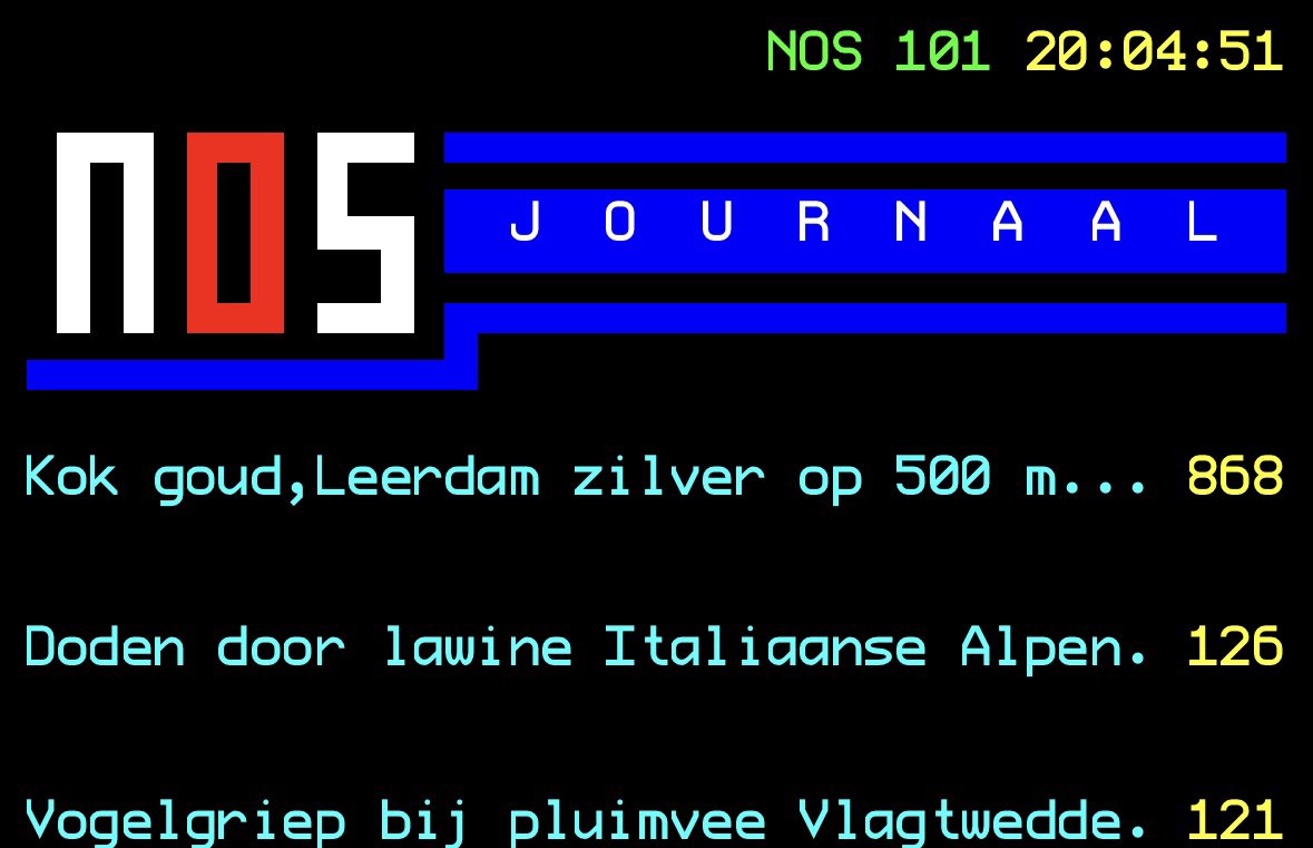 Headline mag wat opgetogener <a href="/Teletekst/">NOS Teletekst</a>: Femke Kok is de eerste Nederlandse met olympische titel op de 500 meter