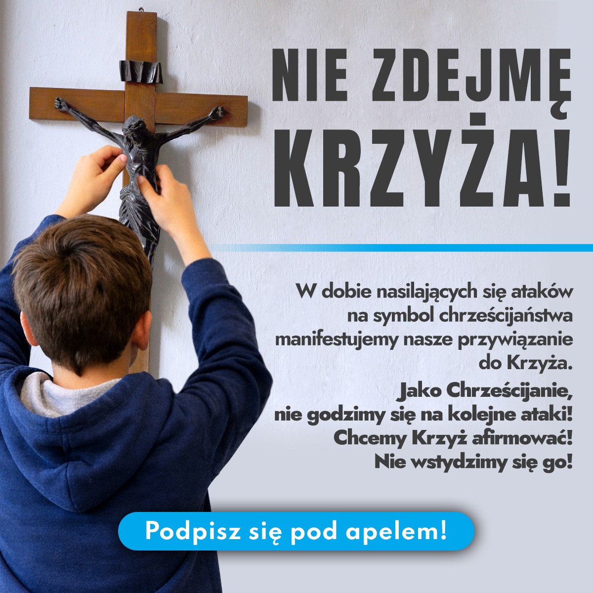 Usuwanie Krzyża z przestrzeni publicznej to próba ograniczania prawa milionów obywateli do wyrażania własnej tożsamości. Krzyż zajmuje w historii i kulturze Polski miejsce niepodważalne i wymaga dziś naszej wspólnej obrony. Nie pozwólmy na wymazywanie znaków, które dawały nam