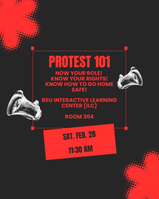 BoiseDSA's tweet photo. Interested in learning about protest safety and best practices? Come learn from experienced activists on Saturday, February 28 at 11:30am in the Boise State Interactive Learning Center building, room 304.

We hope to see you there! https://t.co/i6SzFEqNmU