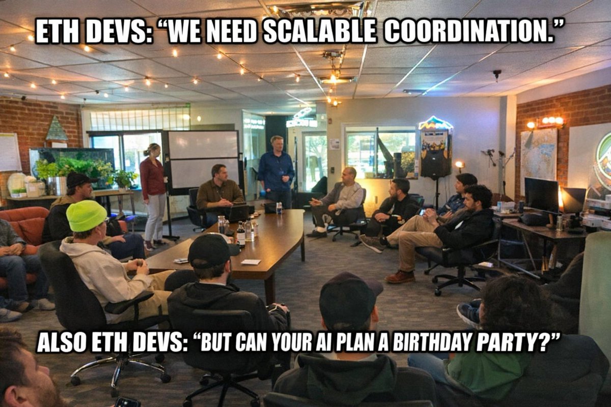 shriyash_soni's tweet photo. At ETH Boulder, the debate wasnโt just about scaling tech.
It was about scaling coordination.
If AI can plan a birthday party,
maybe it can help coordinate the future.
@ethereumboulder @onchain_creator
#OnchainCreators #EthBoulder https://t.co/AL03kQHwJo