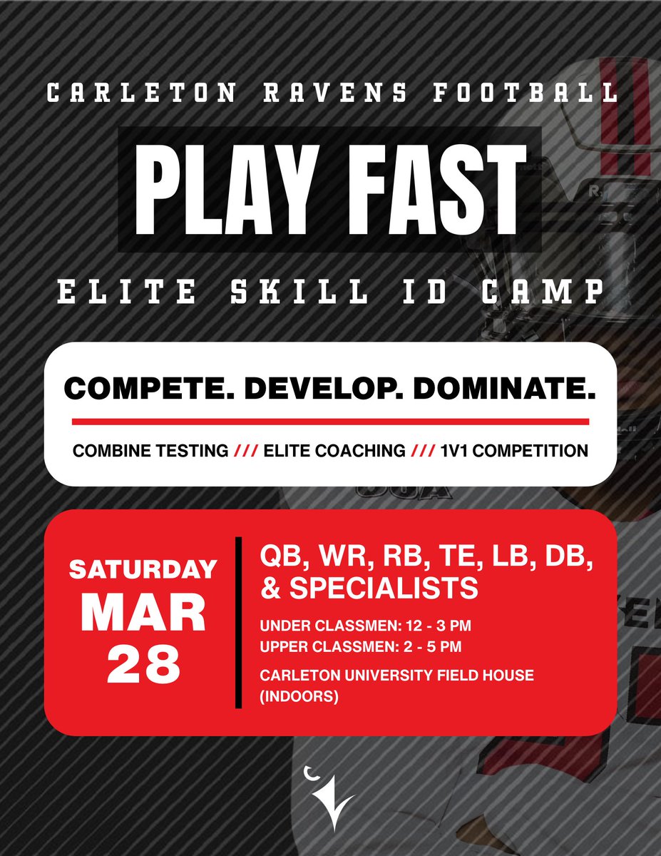 CURavensFB's tweet photo. Do you play fast? Are you ready to rule the trenches?
Ravens Football is hosting indoor Skill ID Camps on March 28 &amp; 29!
Multiple age groups, OUA/CFL coaching, top level 1v1 competition! Register today, space is limited. 

https://t.co/VRrkegyqvo https://t.co/SEQxZsKT6y