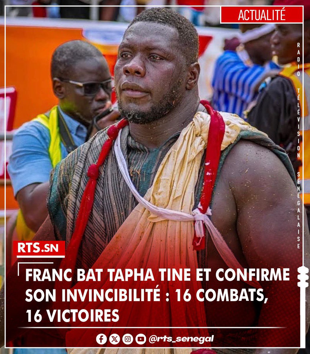 Franc a une nouvelle fois confirmé son invincibilité en s’imposant face à Tapha Tine. Avec cette victoire, il totalise désormais 16 combats et 16 succès, renforçant son statut de valeur montante incontournable de la lutte sénégalaise.
rts.sn/actualite/deta…