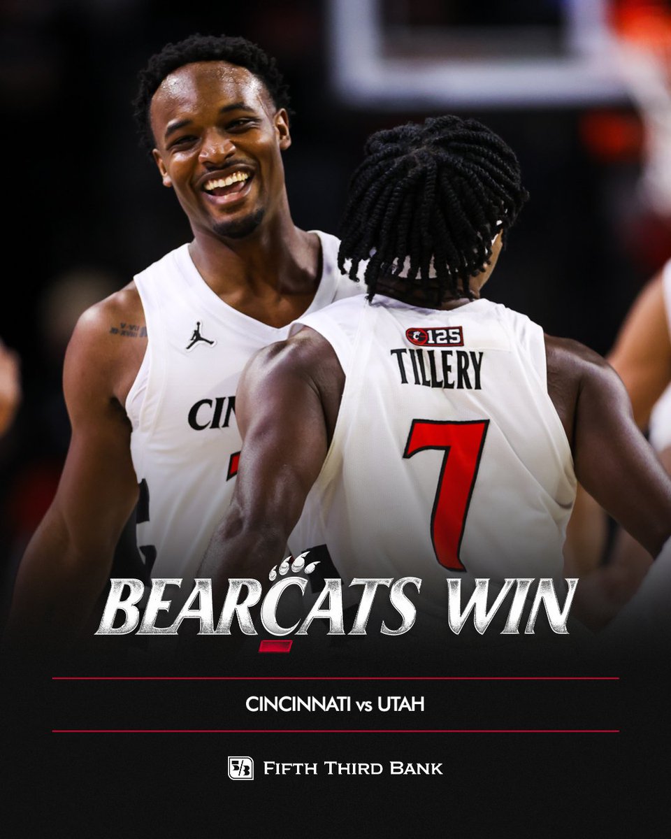 3️⃣ in a row!

<a href="/GoBearcatsMBB/">Cincinnati Men’s Hoops</a> closes on a 9-0 run to snag a 69-65 win over Utah.

#Bearcats | <a href="/FifthThird/">Fifth Third Bank</a>