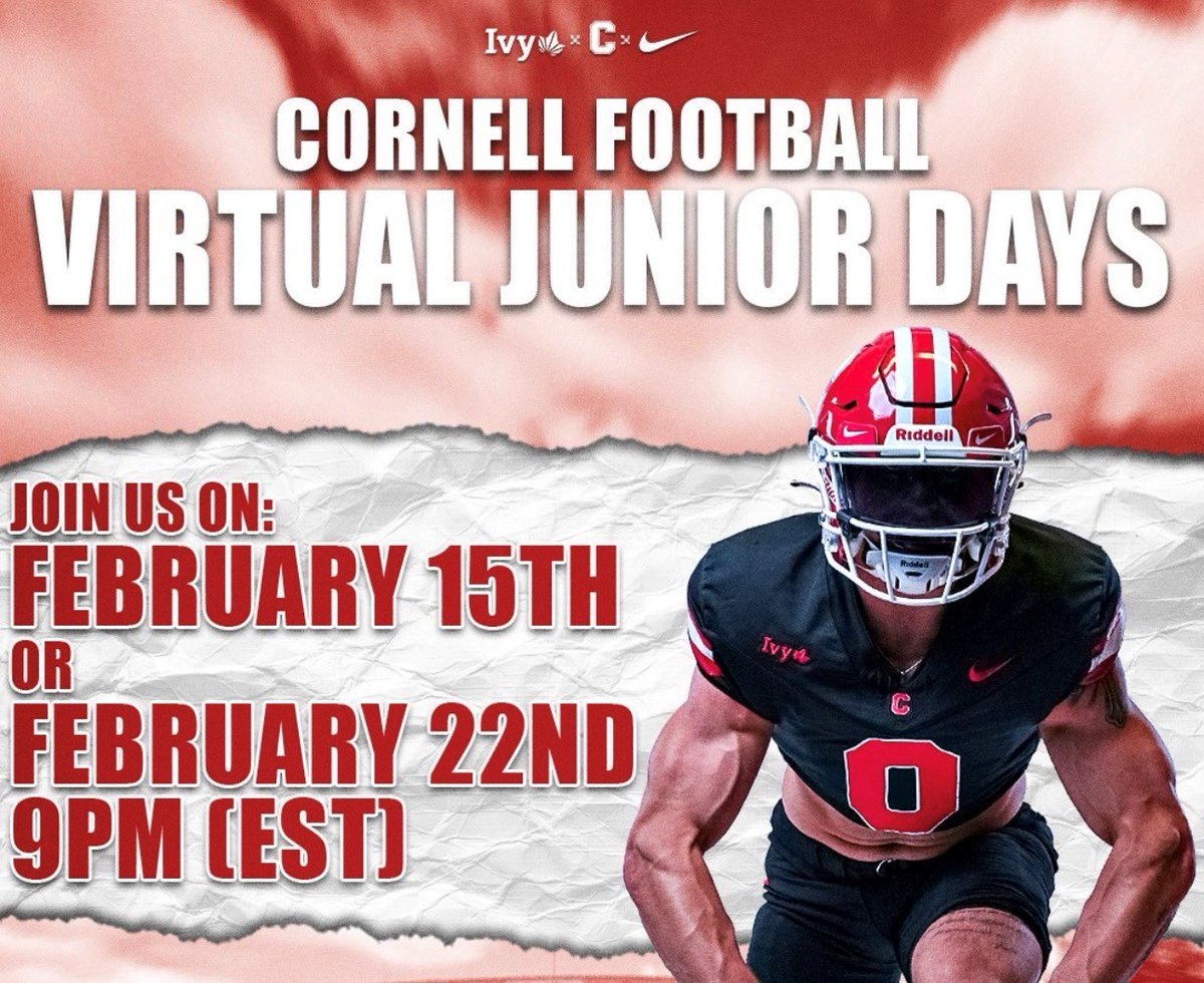Coach Bhakta <a href="/CoachBhakta/">Satyen Bhakta</a> and Cornell University Football, thank you for the official invite to Junior Day. I look forward to learning more about the academics, storied Ivy League history and Ithica, NY. 

<a href="/BigRed_Football/">Cornell Football</a> <a href="/Cornell/">Cornell University</a> <a href="/DanSwanstrom/">Dan Swanstrom</a> <a href="/CoachJDittman58/">Jeff Dittman</a>  <a href="/M_E_Miller/">Morgan Miller</a>