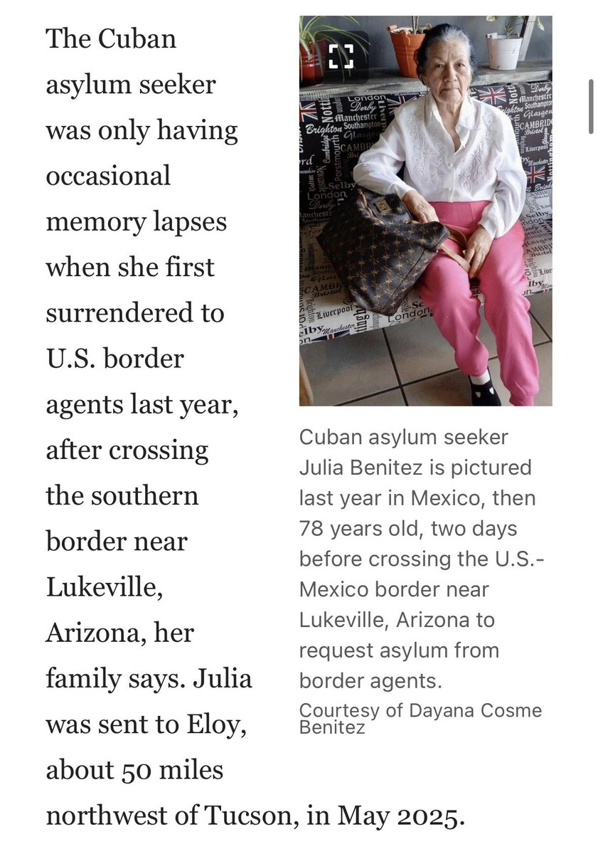 ReichlinMelnick's tweet photo. This is appalling. A 79-year-old sought asylum last year, and has been detained ever since. Without adequate medical care, her mental health has deteriorated badly enough that she doesn’t even recognize her daughter anymore. https://t.co/ZbbynG26W0