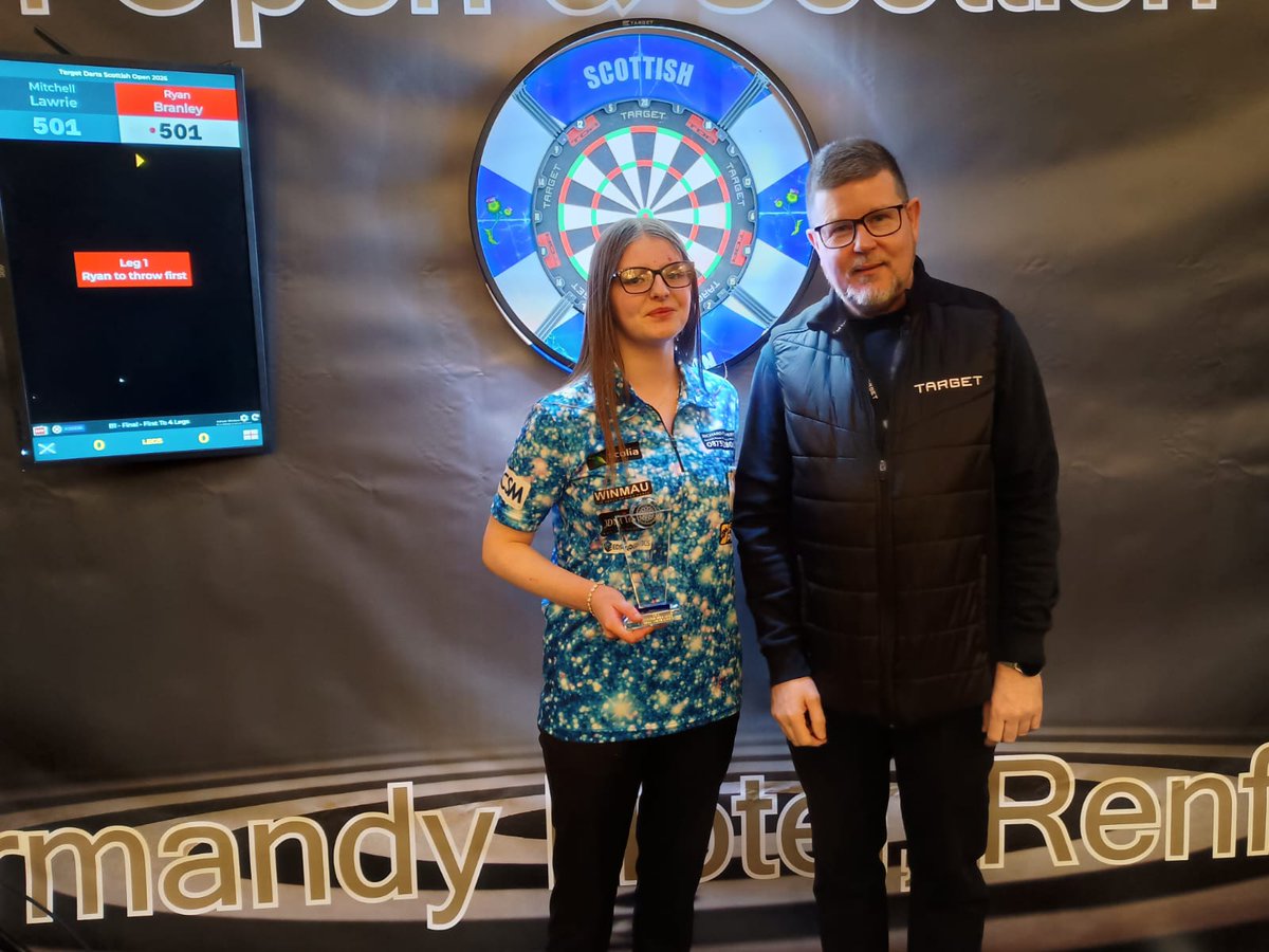 Arc9Sports's tweet photo. Macy Gibbons wins the The 2026 Target Scottish Open Girls #Darts Title beating Irelands Rebecca Allen. https://t.co/7xmxllbmml https://t.co/bEAk9PNap8