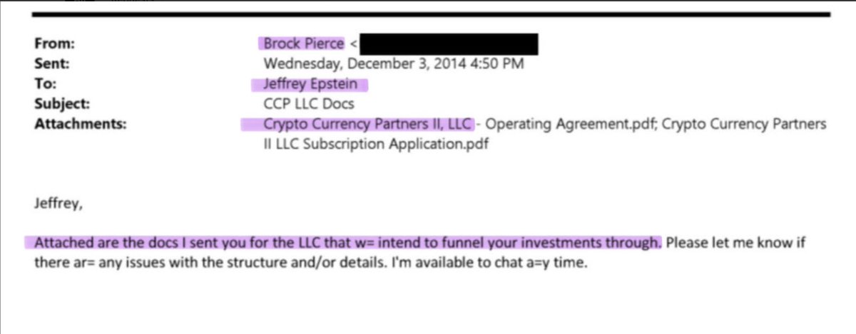gg_scaramanga's tweet photo. hey... @gladstein 

So when you met up for a sleepover with Jimmy Song, he was a Venture Partner with Blockchain Capital, right?

If you look at the email below, Brock Pierce wanted to funnel Epstein's money through Crypto Currency Partners LLC.

I guess Crypto Currency Partners LLC was later rebranded as Blockchain Capital. So weird.

Did Jimmy tell you anything at your slumber party that the world would like to know?