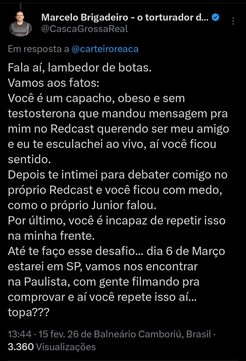 Marcelo Brigadeiro - o terror do Nando Moura tweet media