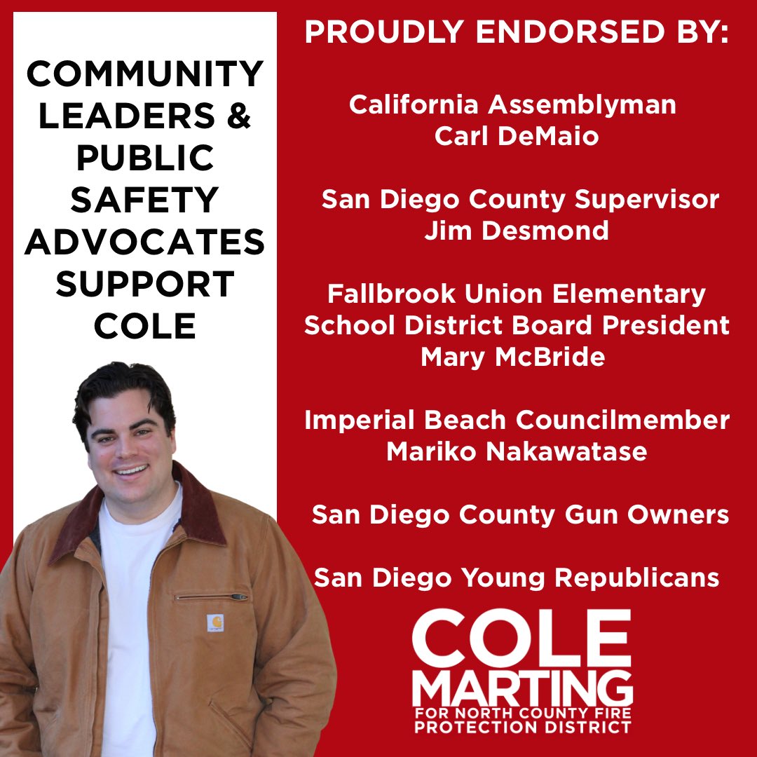 I’m proud to have the support of leaders and neighbors who believe North County deserves common sense leadership. Grateful for every endorsement, and I’m ready to get to work.