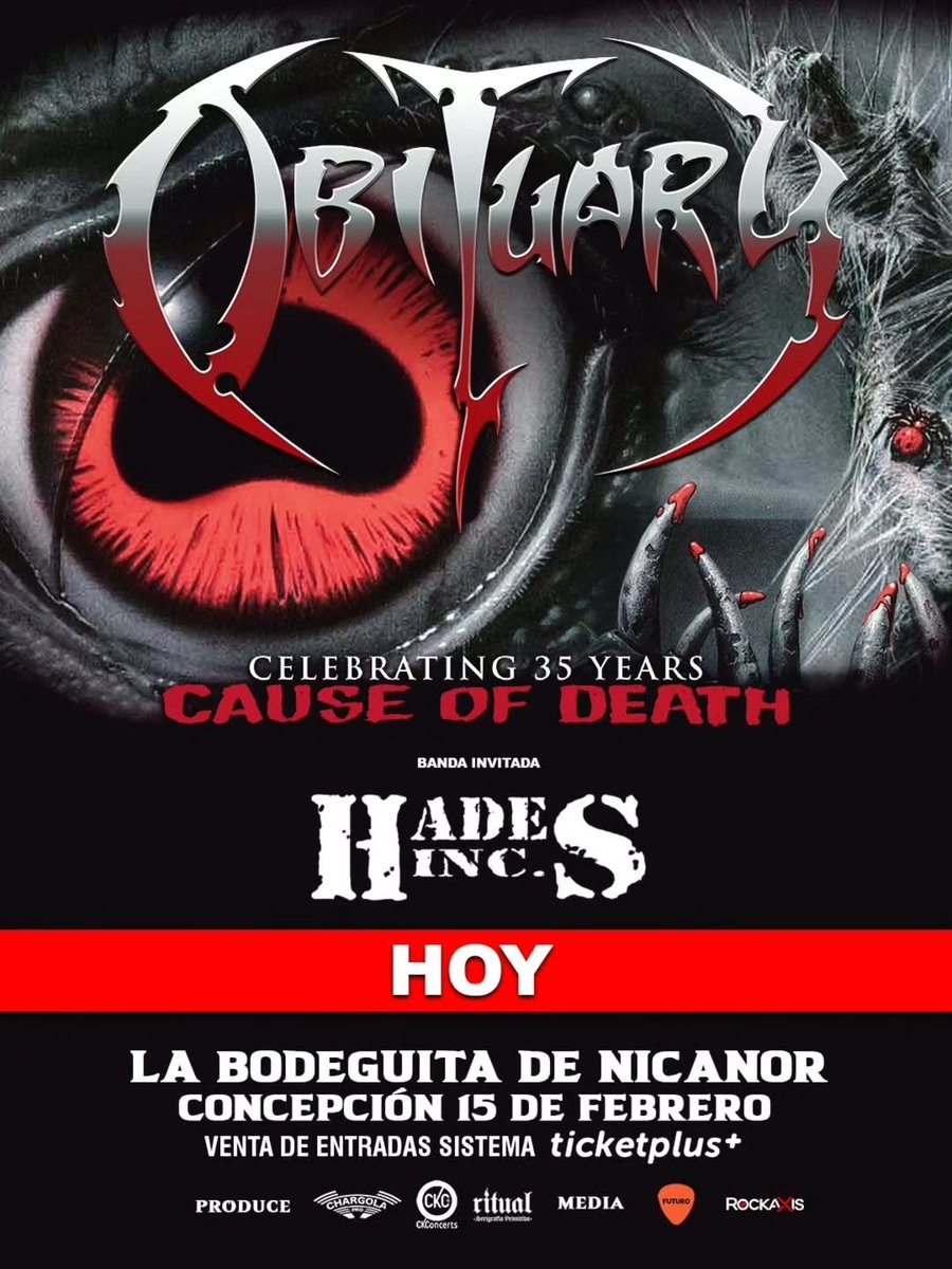 @chargolaprod 
Llegó el día! 🔥 Todo listo para que <a href="/obituaryband/">DELETED</a> arrase la @labodeguitadenicanor junto a @hadesinc_chile en Concepción 🤘🏻 Nos vemos!